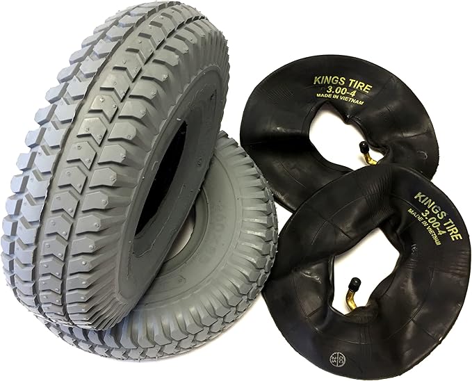 CST Wheelchair Tyres Pack of 2 3.00-4 (260 x 85) Grey + 2 Inner Tube Angle Valve, Tyre Strong Block Profile, Stable 4 PR Tyre Construction, Wheelchair Tyres for Mobility, Scooter, E-Wheelchair