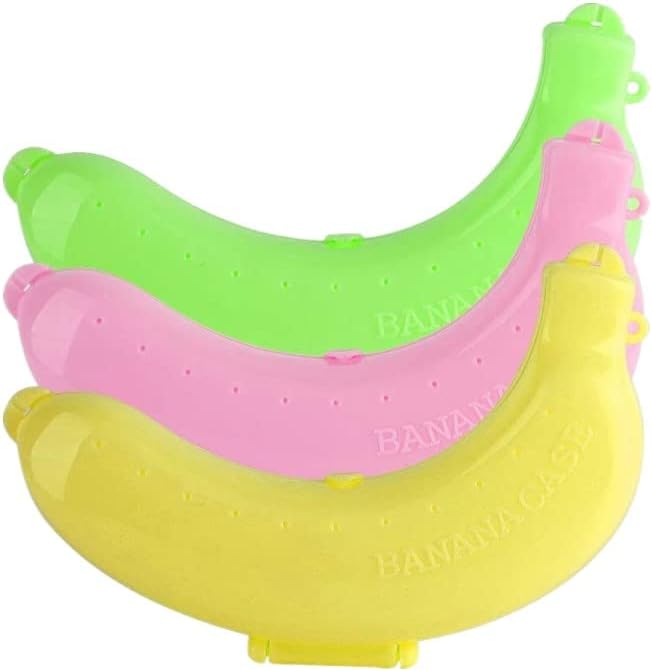 Voarge 3 Pieces Banana Safe Banana Box Storage Box Banana Protection Cover Plastic Banana Shape Fruit