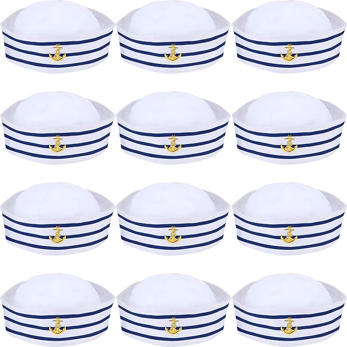 Syhood Blue with White Sailing Hats Navy Sailor’s Hat for Costume Accessory Fancy Dress Party, medium