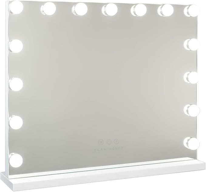 Flamingueo Make-up Mirror with Lighting - Hollywood Mirror 15 LEDs, Cosmetic Mirror with Lighting 3 Modes, Dressing Table Mirror, LED Mirror, White
