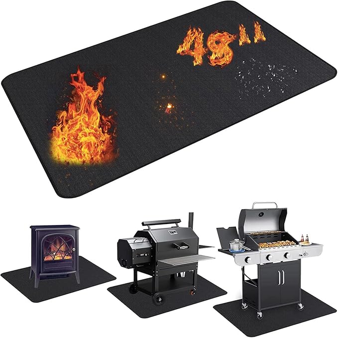UBeesize Fireproof Mat, 96 x 122 cm Grill Mat, Floor Protection, Fireplace Mat, Grill Mat, Floor Protection Mat, Oil-Resistant, Waterproof, Non-Slip Outdoor BBQ Mat for Outdoor Grill, Patio