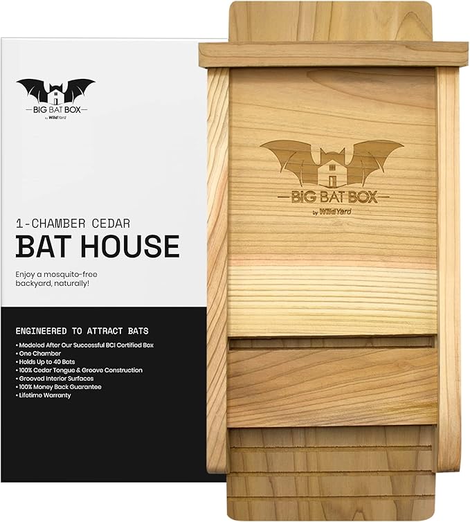 Wildyard Bat House for Outdoors - The Complete Bat Box for Outdoor Use - Clean Your Garden of Mosquitoes - Bat Box without Paint Inside - One Chamber Cedar Wood Bat