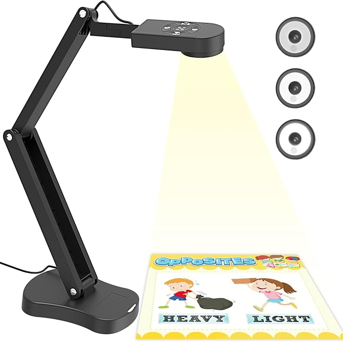 PAKOTOO 8MP Document Camera School & Visualizer for Classroom with Dual Microphone, 3-Level LED Light, Up and Down, Left and Right Image Reversal, Multi-Jointed, for Distance Learning and Learning