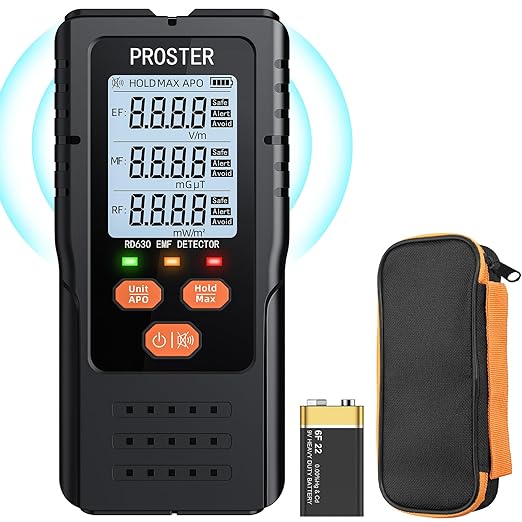 Proster EMF Meter 3 in 1 Digital Radiation Detector for Electromagnetic Fields EF RF MF, 5G Cellular Towers WiFi Signal Detector for EMF Inspection at Home and Office and Ghost Hunting