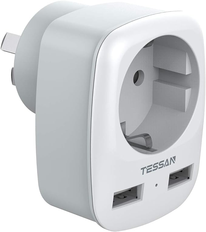 TESSAN Adapter Australia, 3-in-1 Travel Adapter Australia with 2 USB, Adapter China Germany Plug, Socket Adapter Australia, Power Adapter for New Zealand China Argentina, Travel Plug Type I