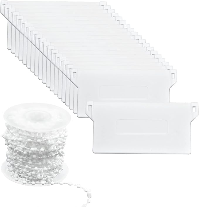 Pack of 20 Slat Weights Vertical Blinds & 10 Metres White Chain Roller Chain, 127 mm Slat Curtains Weight Plates Replacement Part Set for Curtain Door Window Accessories