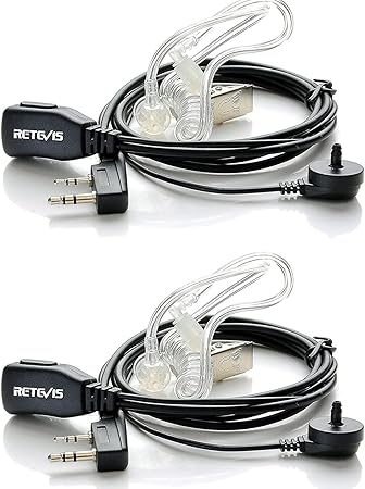 Retevis Radio Headset Walkie Talkie Headphones with Sound Tube Compatible with JUCJET Walkie Talkie RT24 RT668 RT27 RT24V Baofeng UV 5R BF-88E BF-888S Kenwood Radio Headset (Pack of 2)