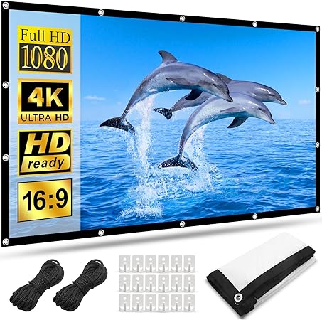 HOPFROG Projector Screen 120 Inches, Wall Mounted 16:9 HD 4K Projector Screen Hanging Double-Sided Projection Foldable Projection Screen for Home School Meeting