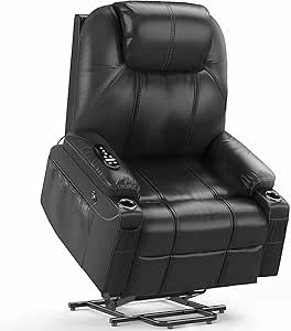 YONISEE Electric Standing Aid, TV Chair, Adjustable Recliner Chair, Heating Vibration Massage Chair for Seniors, Recliner Lounger, Home, Living Room, Cinema Chair, USB Connections, up to 150 kg, Black