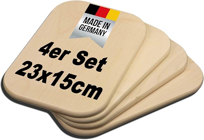 DEKOFANT Wooden Board Set of 4 23 x 15 x 1 cm Rounded Maple Blank Natural