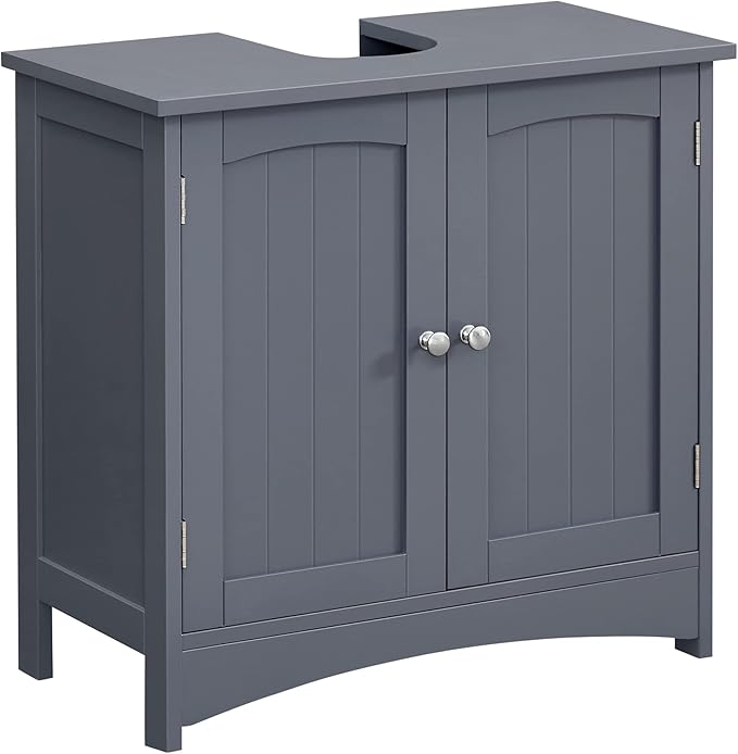 VASAGLE BBC001G01 Under-Sink Cabinet with 2 Doors, Vanity Unit, Bathroom Cabinet, Adjustable Shelf, Lots of Storage Space, Freestanding, Country House Style, 60 x 30 x 60 cm, Grey