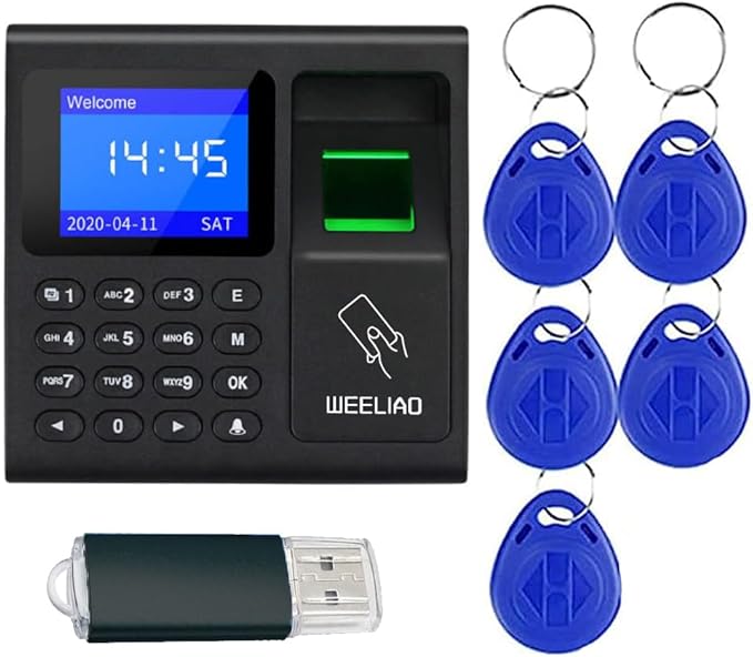 WEELIAO Time Attendance Machine Fingerprint Password Watch for Employees with Finger Scan, RFID and PIN Punching in One (F30 3.5" W x 3.5" H)