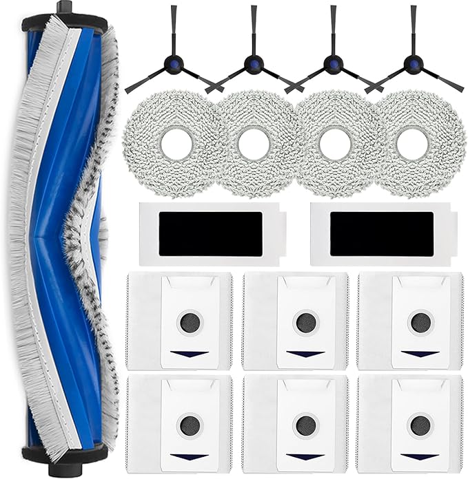 Accessory Set for Ecovacs Deebot T30 Omni/T30 Pro Omni, JKOISL 1 x Roll Brush 6 x Dust Bags 4 x Mop Wipes 4 x Side Brushes 2 x Filters, Spare Parts Robot Vacuum Cleaner Accessories
