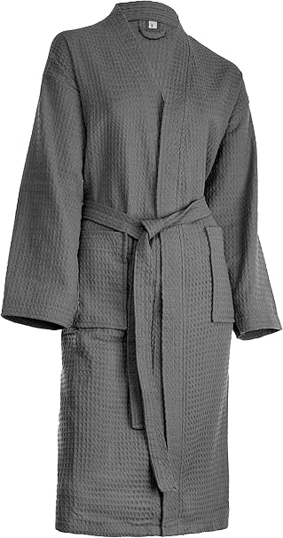 Brandsseller Bathrobe for Men and Women, Cotton, Unisex, Lightweight Dressing Gown, Waffle Pique
