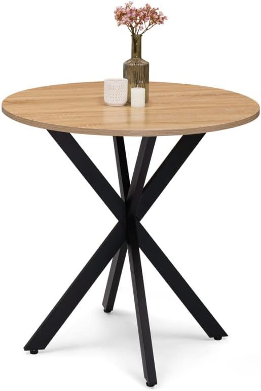 IDMarket - Alix Round Dining Table 2-4 Seater Spider Base Wood and Black 80cm