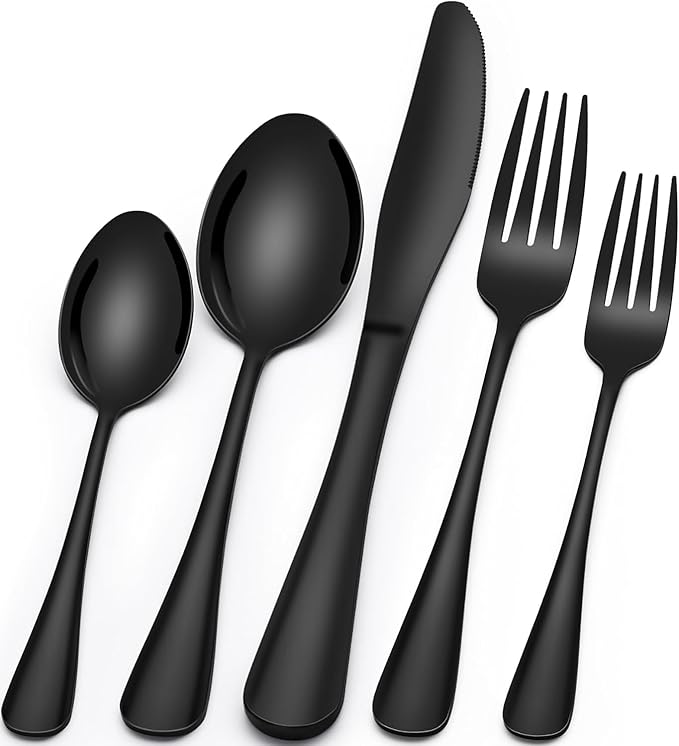 Cutlery Set for 6 People, Black, 30-Piece Stainless Steel Cutlery Set, Cutlery Set with Knife, Fork, Spoon, High-Quality Stainless Steel Cutlery, Highly Polished and Dishwasher Safe