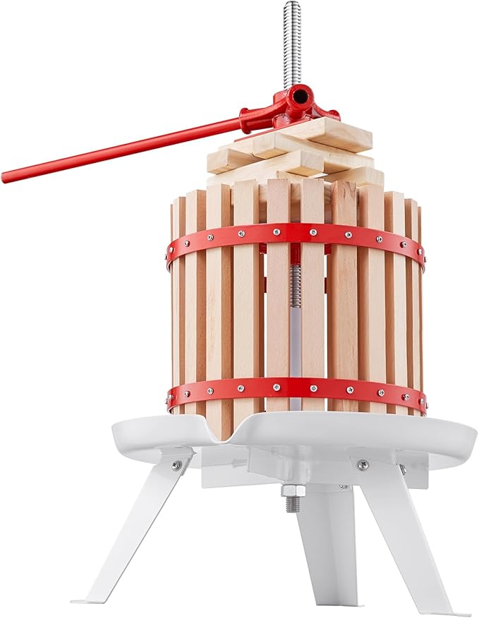 VEVOR Zelkova Wood Fruit Press Berry Press 6 L Fruit Press 17.5 x 26 cm Manual Fruit Press Apple Press Wine Press Mash Press Juicer Fruit Mill with Filter Bags