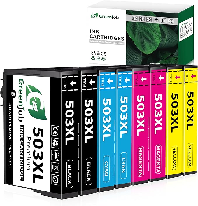 Greenjob 503XL Cartridges for Epson 503 Multipack Compatible with Epson Expression Home XP-5200 XP-5205 XP5200 XP5205, Workforce WF-2960 WF-2965 WF2960 WF2965 WF-2960DWF WF-2965DWF (Pack of 8)