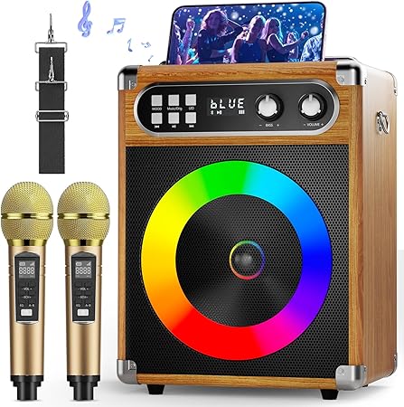 MusyVocay Portable Karaoke System, Versatile 20 W PA System with 2 Wireless UHF Microphones and Rechargeable Slots, Complete Karaoke Machine for Friends at Home