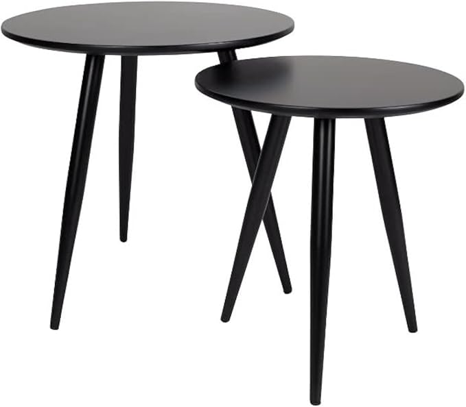 GRANA HOME Daven Coffee Table Side Table Duo Made of MDF with Powder-Coated Metal Legs, Matt Black, Scandinavian Design, Round, Sofa Side Table for Living Room, Office, Bedroom