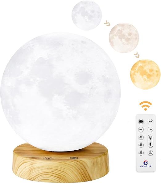Deng Jr Daylight Lamp 10000 Lux Moon Light Therapy Lamp, Simulation of Daylight, UV-Free Sunlight Lamp with Remote Control, 3 Colour Temperatures, Adjustable Light Intensities and Timer
