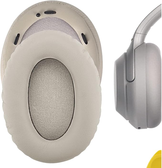 Geekria QuickFit Protein Leather Replacement Ear Pads for Sony WH-1000XM3 Headphones Ear Pads, Headset Ear Pads, Ear Cups Repair Parts (Silver)