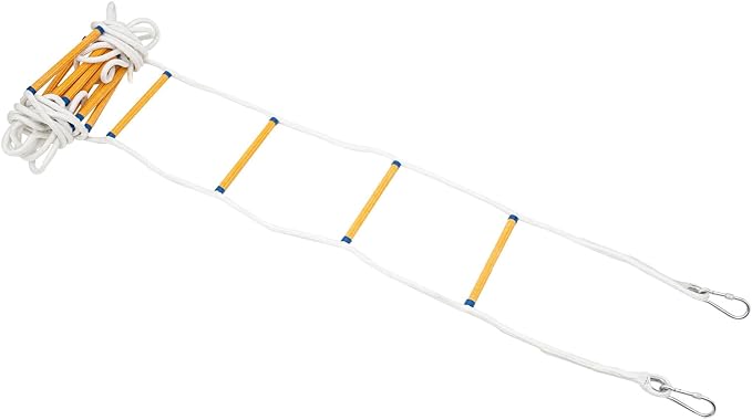 12 m Fire Ladder with 2 Carabiners, Hanging Rope Ladder, Fireproof Rescue Ladder up to 200 kg, Reusable Fire Ladder for Attics/Windows/Balconies