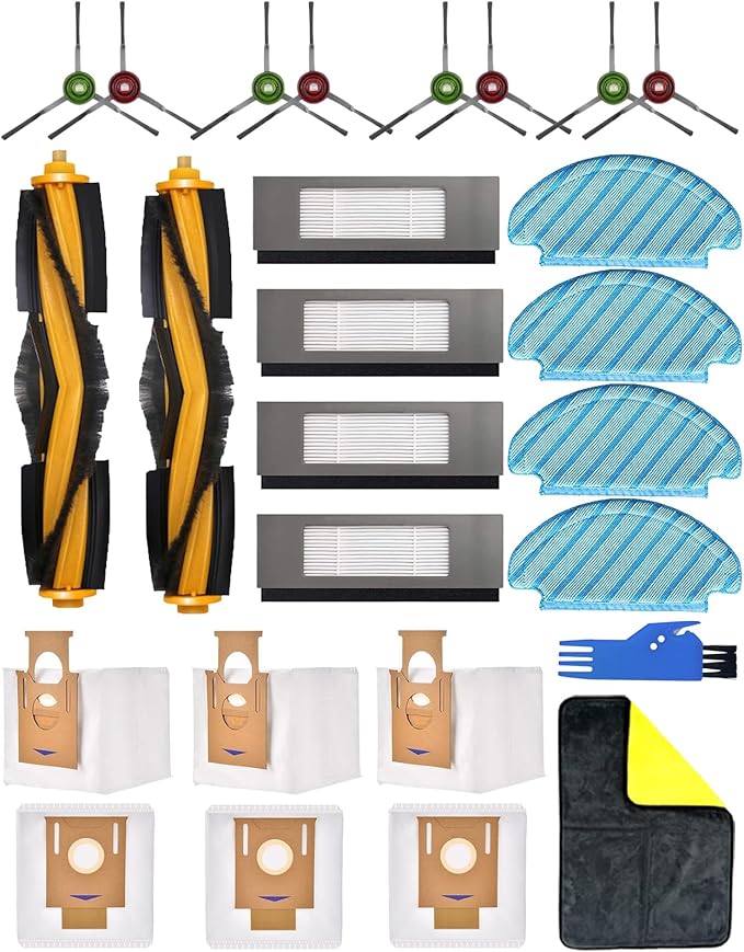 Pack of 26 Accessories for Ecovacs Deebot N10+/N10 Plus, OZMO N8+/N8 Plus/N8 Pro+ Replacement Accessories, T8+/T8 Plus/T8 AIVI+/T9+ Replacement Set: 2 Main Brushes, 8 Side Brushes, 4 HEPA Filters, 4