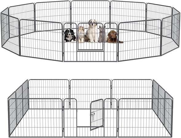 QianRuiDa Puppy Playpen Outdoor Enclosure Metal Puppy Run Dog Playpen for Dogs Puppies 12 Piece Fence Grid 60 cm