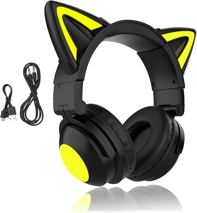 ciciglow Kids Bluetooth Ears Girls Headphones with Microphone & 3.5mm Plug Stereo Headset Wireless Bluetooth with Cat Ears for School Tablet Cell Phone PC TV for Girls and Women