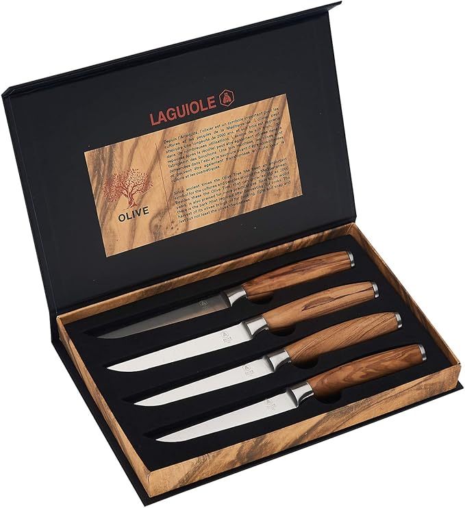 LAGUIOLE - Set of 4 Steak Knives with Olive Wood Handles