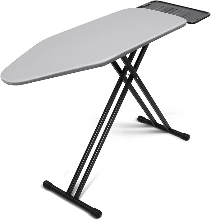 Duwee Extra Large Ironing Board with Large Steam Iron Rest, Heat Resistant Metal Cover with Thick Double Layer Padding, Adjustable Height, Heavy Sturdy Legs and Foldable, Grey, 122 x 43 cm