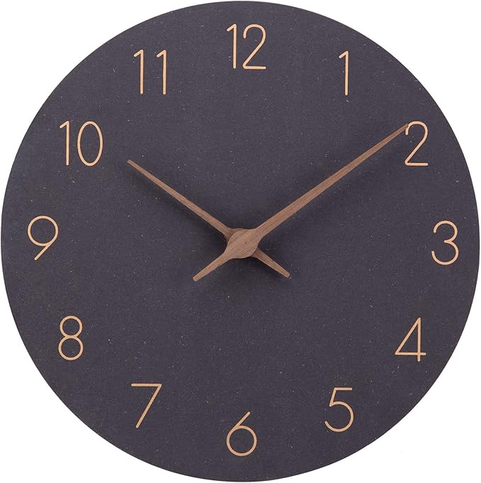 ACCSHINE MDF Wooden Wall Clock Without Ticking Noises Silent Modern 30 cm Quartz Large Battery Operated Wall Clock Easy to Read for Room Home Kitchen Bedroom Office School (Black)