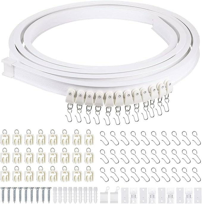 10ft/3M Flexible Ceiling Curtain Rail, Ceiling Curtain Rail System, Curved Curtain Rail, Curved Curtain Rail, Curtain Rail with Mounting Accessories, for Showers, Bay Windows, RV Room Divider
