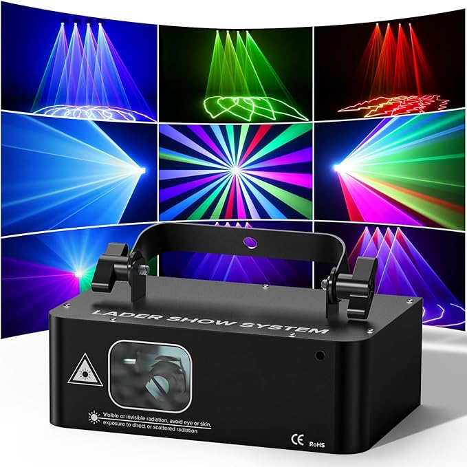 RGB Animated Disco Light Party Light, LED Stage Projection Light with DMX 10CH Large Angle Scan Master Slave Self-Drive Mode DJ Effect Spotlight Suitable for Stage Parties Bar Gifts Festival