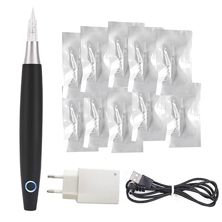 MTSM Wireless Permanent Makeup Machine Pen Rotary Machine Tattoo Pen Eyebrow Pen Tattoo Tool Set 10 Pieces Tattoo Needles for Microblading Shading Eyebrow Eyeliner Lips A686 (Black)