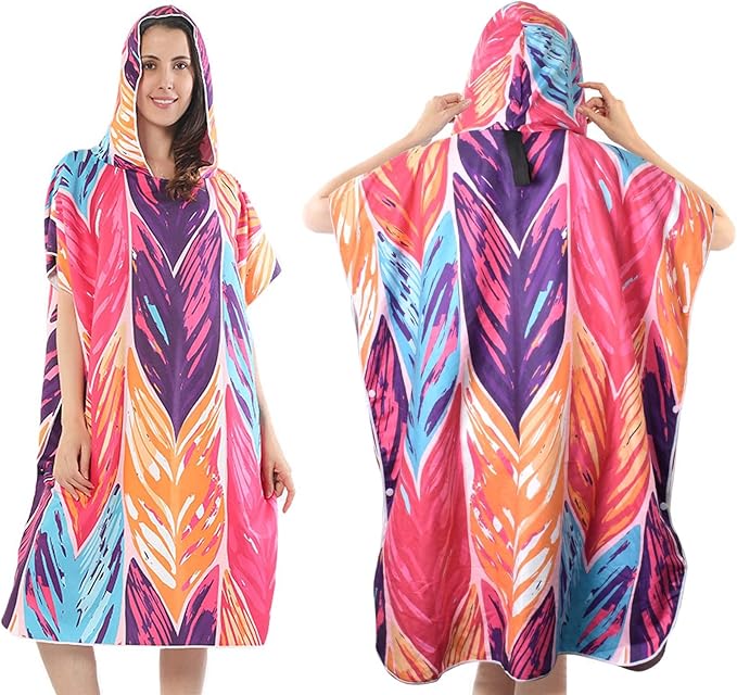 Towel Poncho for Men Women Microfibre Surf Poncho Towel with Hood Bathrobe Surf Poncho Microfibre Towel Poncho Robe for Adults Children Beach Surfing Swimming Pool Holiday Travel, Colourful