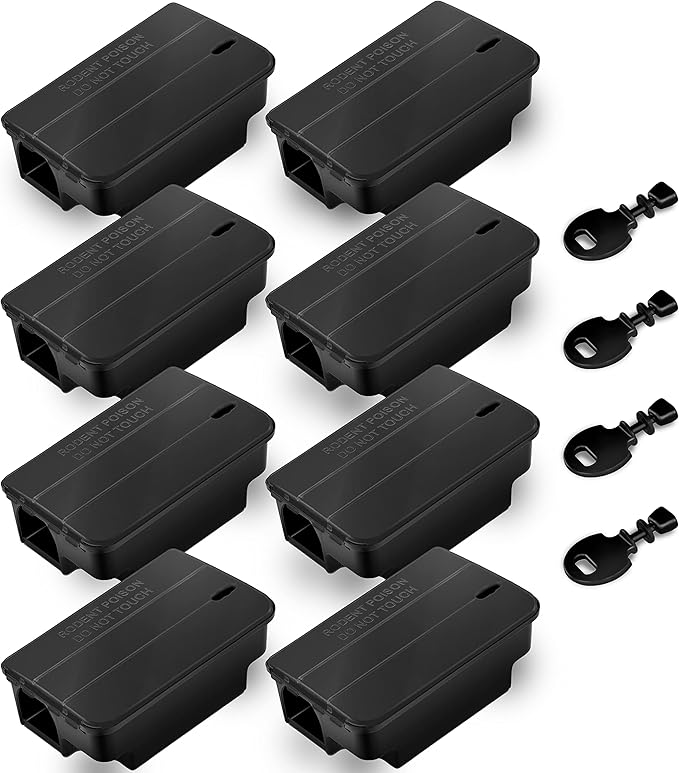 8 x rat bait box, safe for children and animals, effective bait boxes for rat poison, bait station for indoor and outdoor use