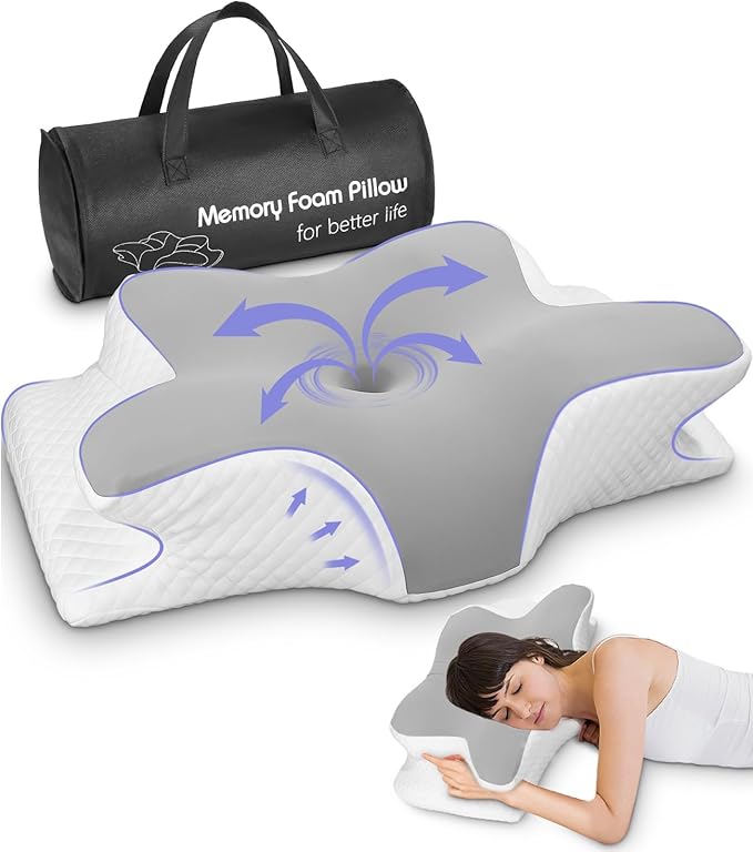 Neck Pillow, Side Sleeper Pillow, Memory Foam Pillow, Orthopaedic Pillow, Ergonomic Neck Support Pillow for Optimal Support, Pillow for Sides, Back and Stomach Sleepers (62 x 41 x 13 cm)