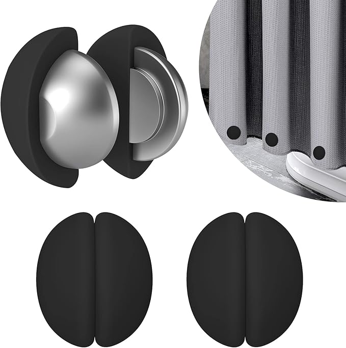 Shower Curtain Weights, Never Rust Shower Curtain Magnets, Silicone-Coated Magnets Tablecloths Magnets, for Window Curtain, Shower Curtain, Tablecloth Stop Bubbles (Black, 3 Pairs)