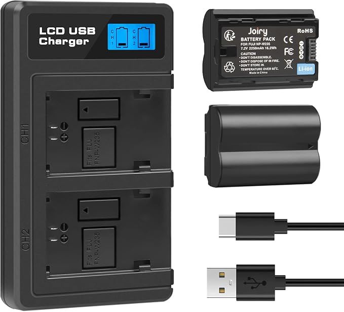 2 x NP-W235 Replacement Battery for Fuji and LCD Dual NP-W235 Charger Compatible with Fujifilm X-T5, X-T4, GFX 100S, X-H2S, for Fuji GFX 50S II, VG-XT4, (2 x 2250 mAh Batteries)