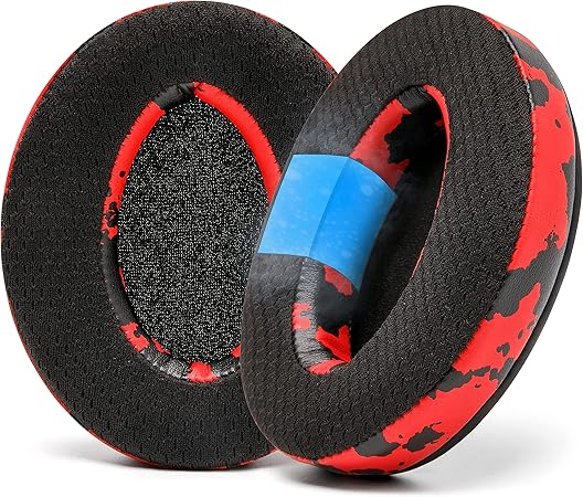 WC Freeze Hybrid Fabric Cooling Gel Replacement Ear Pads - Compatible with HyperX Cloud, Steelseries Arctis, ATH M50X, Turtle Beach Stealth and More - Comfortable and Cooler Longer | Red Camo
