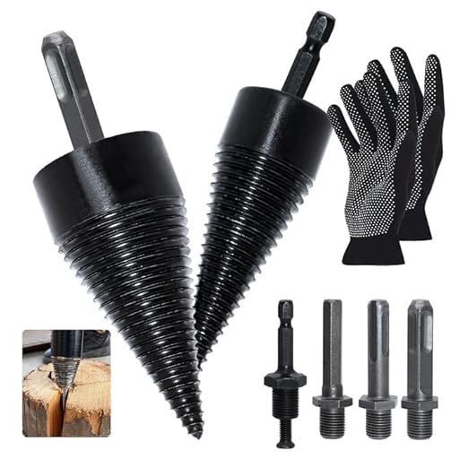 Wood Splitter Drill Bit Set 42 mm + 32 mm, Cone Splitter with 4 Drill Handles, Firewood Splitter Drill, Firewood Drill Cone, Wood Splitter, Wood Splitter Drill for Drill