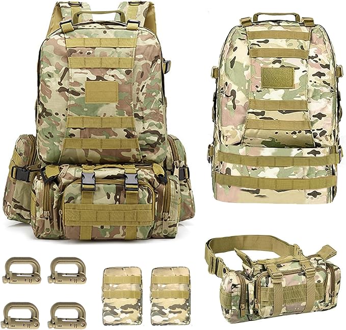 BODYGAD Military Backpack, Tactical Backpack, 60L Emergency Backpack, Outdoor Backpack, Large Removable Emergency Backpack, Waterproof for Outdoor Hiking, Camping, Mountaineering, Travel, Green