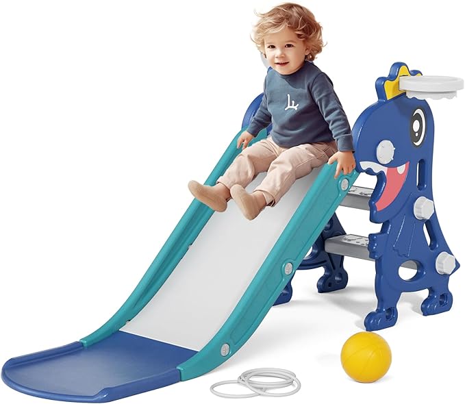 XJD Children's Slide Outdoor & Indoor with Basketball Hoop Baby Slide from 1 Year Toddlers Slide Water Slide Garden Slide for Children Blue