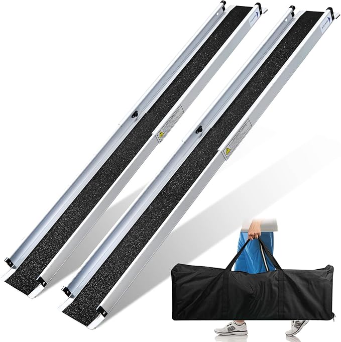 Ansobea 2 x 121-213 cm Wheelchair Ramp, Aluminium Ramp, Wheelchair Ramp, up to 300 kg, Telescopic Ramp with Textile Bag, Foldable Wheelchair Ramp, Wheelchair Ramps, Stair Ramp for Wheelchair