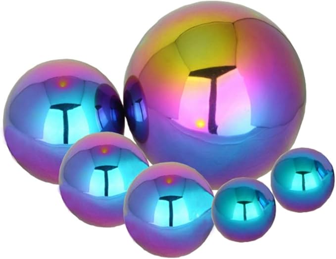 zosenda Stainless Steel Gazing Ball, Pack of 6 50-150 mm Multicoloured Mirror Polished Hollow Ball Reflective Garden Ball, Pre-Drilled Gazing Globe for Home Garden Ornament Decorations