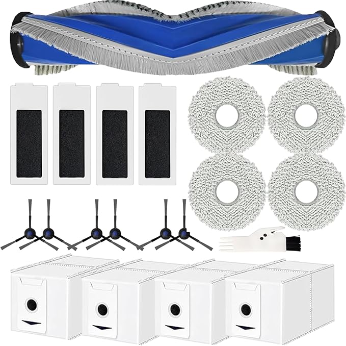 Fictezlove Pack of 20 Accessories for Ecovacs Deebot T30 Omni/Ecovacs Deebot T30 Pro Omni Robot Vacuum Cleaner, 1 Main Brush, 4 HEPA Filters, 4 Mop Wipes, 4 Dust Bags, 6 Side Brushes, 1 Cleaning Brush