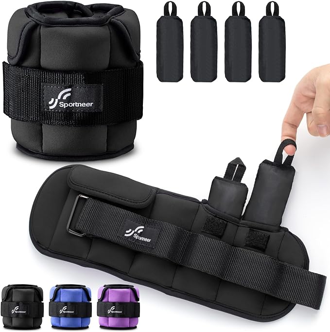 Sportneer Adjustable Ankle Weights: Improved Adjustable Leg Weights, Weight Cuffs Weights for Gym, Fitness, Workout, 1-5 lbs per Ankle, 1-10 lbs per Pair