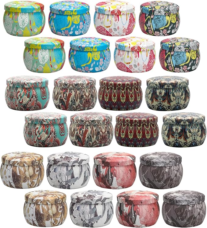 Candle Jars, Flower Language Series Empty Candle Tins, 24 Pieces, Candle Making Set, Candle Making Set & Accessories, Small Tins for Storing and Collecting